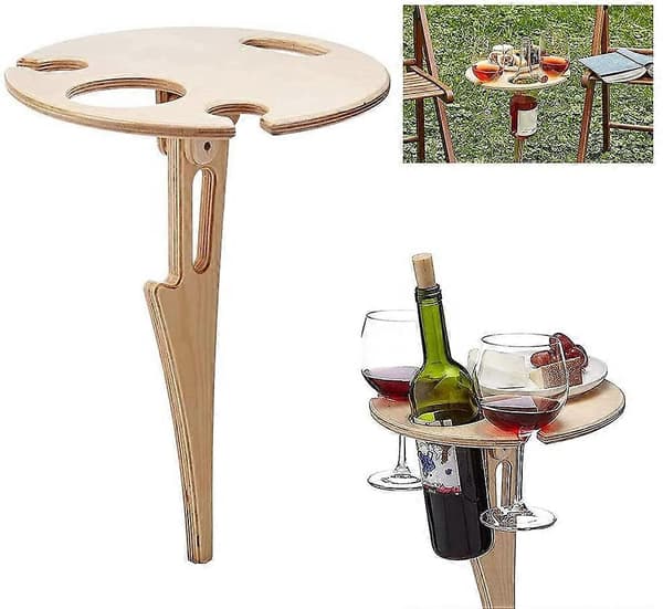 Soolike Bærbart Træ Picnicbord, Mini Foldebord, Vinbord til Have, Udendørs, Camping, Picnic, Strand