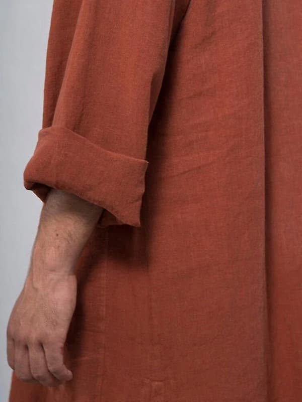 Herre V-hals langermet kaftan med knappelukking Thobe og sidesplitter Bomull XL Brun