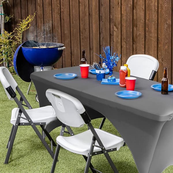 Grey 1.8m Stretch Tablecloths for Rectangular Tables with Open Back, Spandex Rectangular Table Cover for Outdoor Dining, Wedding C C