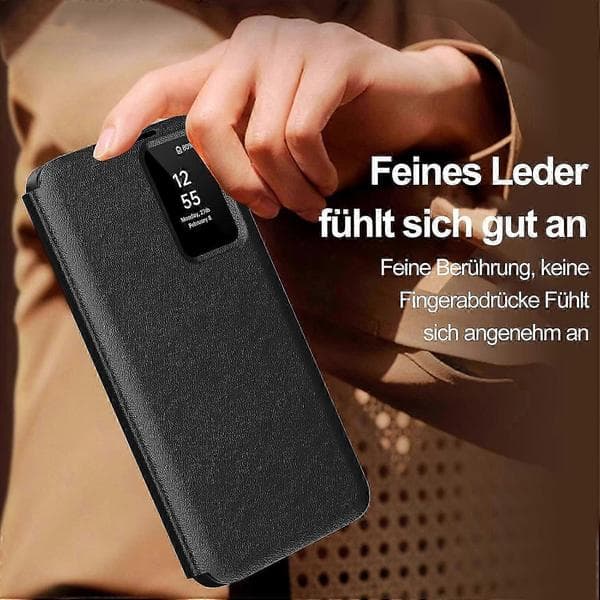 Black Wallet Case with Transparent Window and Card Slots compatible with Samsung Galaxy S25 Ultra