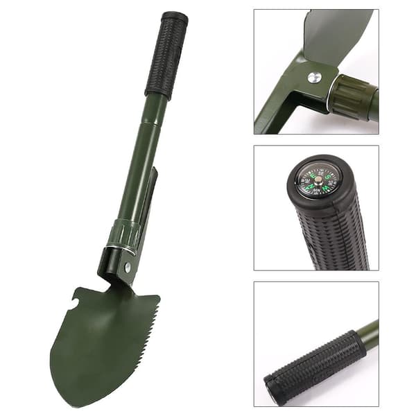 Utendørs sammenleggbar spade Multifunksjonell karbonstål camping spade Sammenleggbar spade Camping med oppbevaringspose Barnespad for overlevelsesaktiviteter