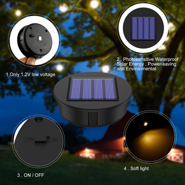 Reservedele til solcellelamper, 4-pak, 10 lumen varmhvid LED vandtæt solcellesæt til udendørs hængende lanterner, 3,15 tommer sort