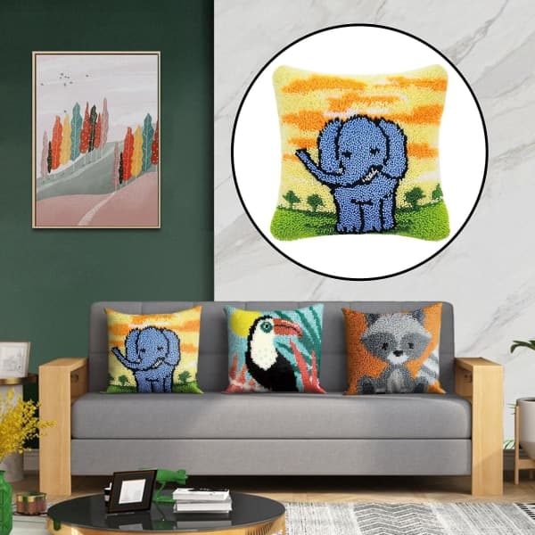DIY Lås Krok Kit Kuddfodral Hantverk för Broderi Matta Elefant