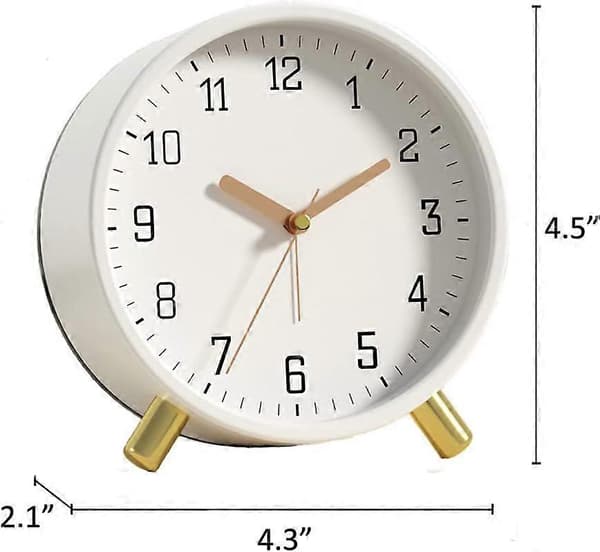 Väckarklocka 11,4 cm Sängbords Analog Tyst Liten Bordsklocka Vit