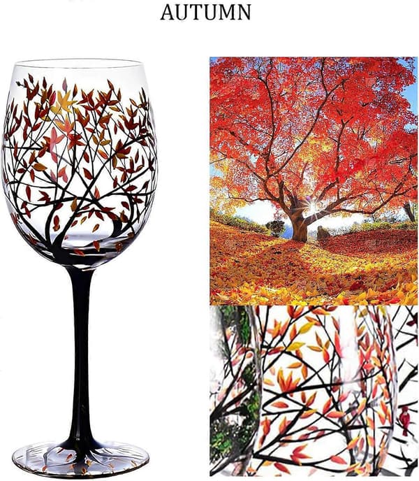 Four Seasons Tree Vinglas Forår Sommer Vinter Efterår Sæt Med Fire Håndmalede Kunst Unik Bryllupsdag Fødselsdag Indflytningsgave (FMY) 1 PCS Efterår 1 PCS Autumn