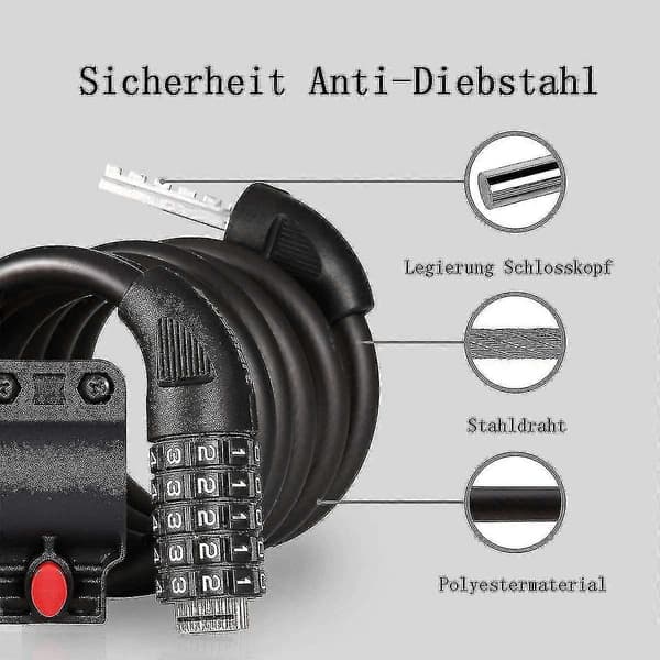 Bike Cable Lock, Code Lock, 1.2 Meter High Hardness Steel Cable Password