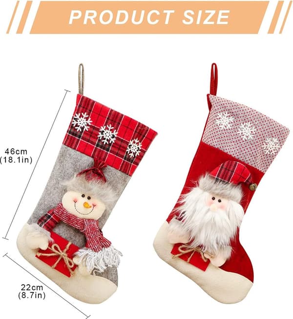 Christmas Stocking, 2 Large Hanging, with Santa and Snowman, for Fireplace Decoration, Gift