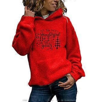 Julefleece-hættetrøjer til kvinder Langærmede bløde sweatshirts Julegrafiske hættetrøjer Afslappet sød pullover-top med hætte Rød S Rød S Rød S Red S