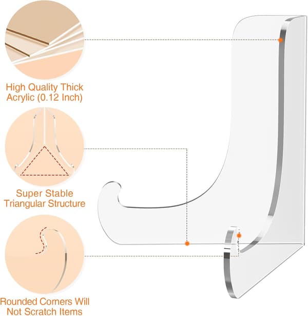 5-pak Akryl Displaystativer, Tallerkenstativer til Display, Klart Staffeli, Displayholder til Kort, Ramme, Billede, Avis, Bog, CD, Telefon (Small/3 tommer)