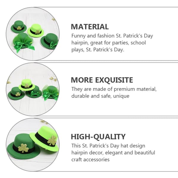 2 stk hårnåler i lysegrønt stoff med St. Patrick's Day-hatt-design elegante hårspenner som festtilbehør for feiring -