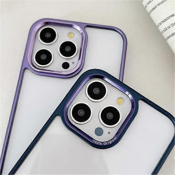Compatible for iPhone 14 Pro Transparent Phone Case Electroplated Edge PC Acrylic Back Blue Blue