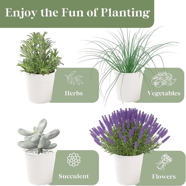 Rustic Style Flower Pots, Herb Garden Kit with Tray, Window Boxes for Indoor Plants (White)