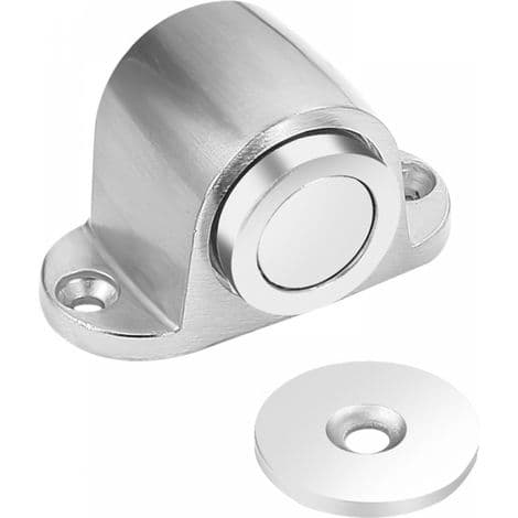 Magnetic spring-loaded door stop, suitable for robust doors, silver, attaches to the floor without drilling