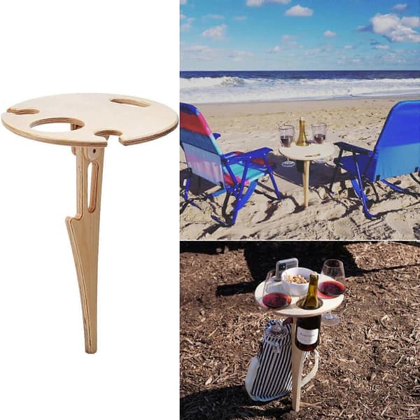 Soolike Bærbart Træ Picnicbord, Mini Foldebord, Vinbord til Have, Udendørs, Camping, Picnic, Strand