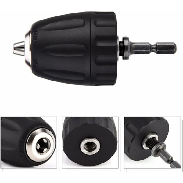 0,8-10 mm 3/8\"-24UNF Keyless Drill Chuck with 1/4\" Hex Shank Drill Attachment
