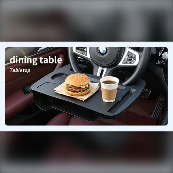 Car Steering Wheel Tray - Portable ABS Steering Wheel Desk for Meals and Mobile Work, Integrated Storage Compartment, Compact 28cm x 39.5cm x 5cm