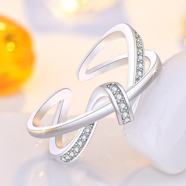 Ringar Crossover Ripple med Zirkonia Stenar Kubisk Bröllops Löftes Evighetsring Roséguld