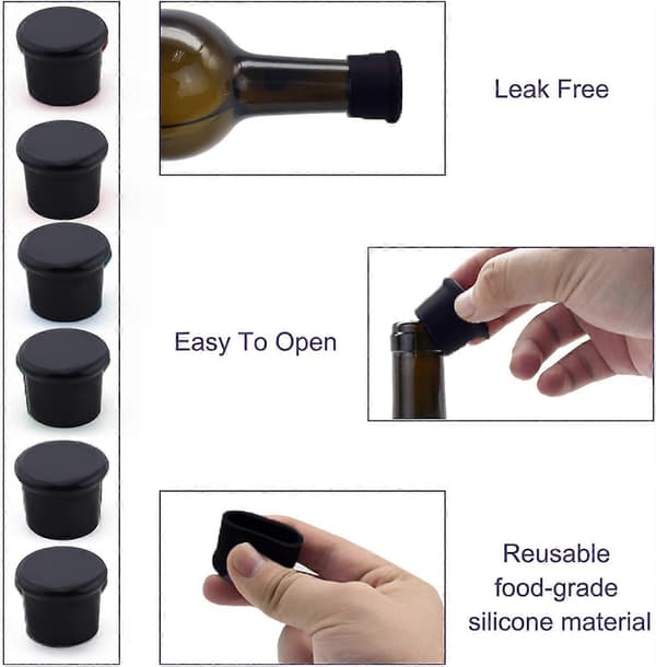 Silikonepropper 6-pak Vinpropper Genanvendelige propper til vin, champagneflasker, ølflasker, mousserende vin, vinpropper, flaskepropper