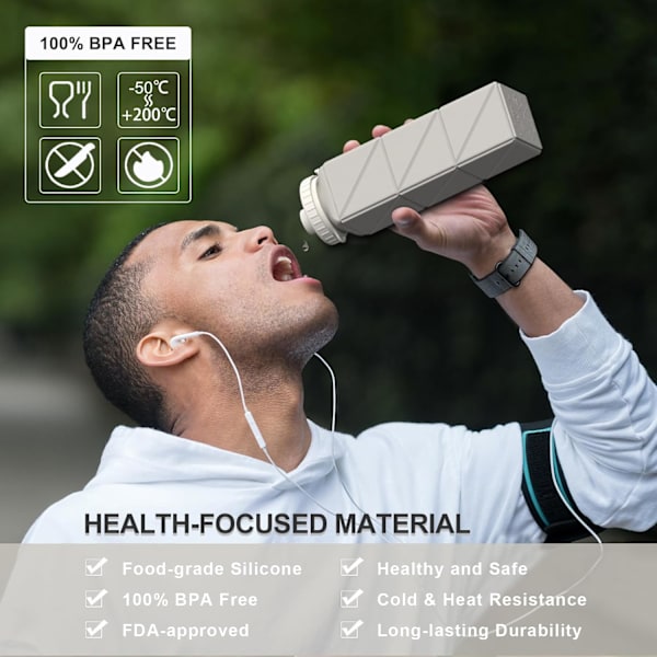 Foldable Drinking Water Bottle 610ml, Portable Silicone Water Bottle, Collapsible Drinking Water Container, Lightweight, Reusable White