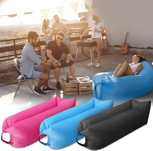 Lækagesikker - Luftsofa - Oppustelig - Campingssofa - Lazy - Sofa - Velegnet - Udendørsbrug - Strand - Musikfestival - Sort