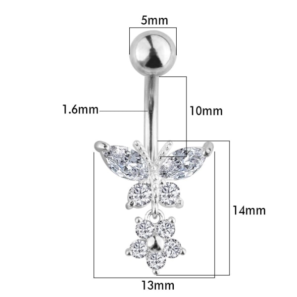 2 kreativa fjäril zirconia navelspännen navelringar Tillbehör Silver