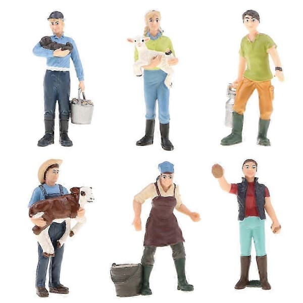6 stk/sæt PVC Gårdranch Actionfigur Legetøj med Dyr, Simuleringsmodel af Mennesker, Bondefigurer Legetøj_tfrf