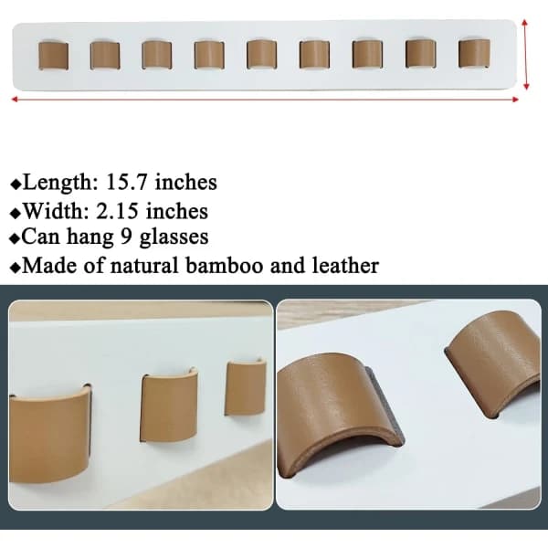 Wall Mounted Storage Organizer, Sunglasses Holder Storage Case with 9 PU Leather Straps for Glasses Display, Bedroom and Wardrobe (White)