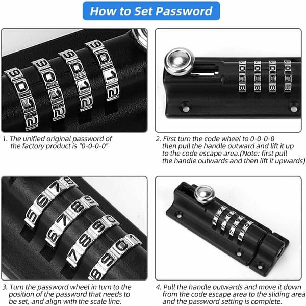 Coded Door Lock, 4-Wheel Re-codable Water-Resistant Gate Lock Code Lock with One-Way Screws High Security for Sheds/Barns