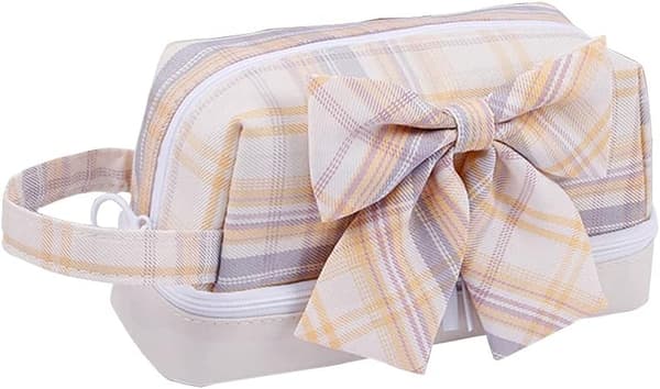 Cute Plaid Bow Pencil Case - Canvas Pencil Case for Pens and Highlighters