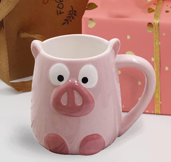 3D Keramikkrus Gris Håndmalt Kaffe Dyremelkkopp Med Håndtak