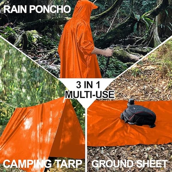 Regnrock - Poncho - lättvikt - med huva - för vandring, camping, utomhus - orange