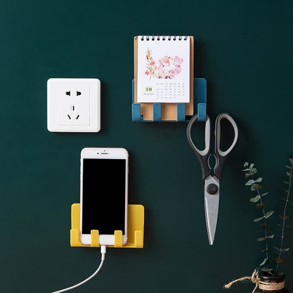 4 elegant wall-mounted mobile phone charging stands with 4 hooks, wall mount, storage rack