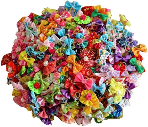50 stk. hundehårtilbehør: Rhinestone-perler Bowknots med elastikker - Topknot-rosetter til sød styling