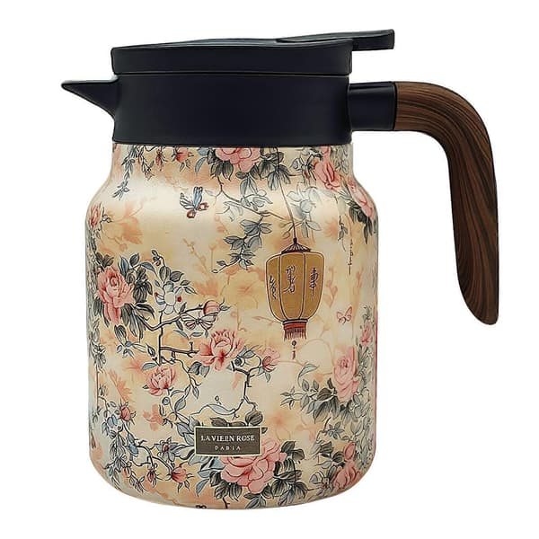Raidley Vintage Blomstret Tekande Termokande Indbygget Si, Mini Varm Kaffekande Kontor Rustfrit Stål, Isoleret