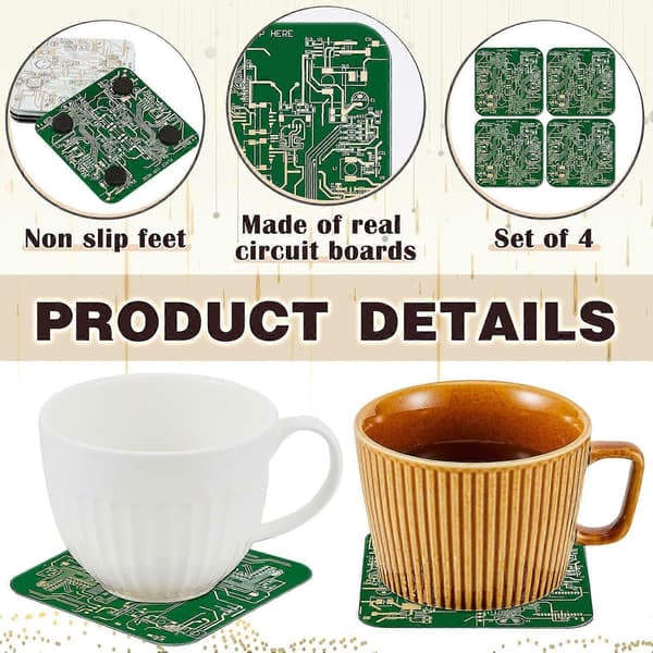 4 stk Kretskortunderlegg for Drikke PCB Underlegg Immersion Gold Kretskort PCB Design (FMY)