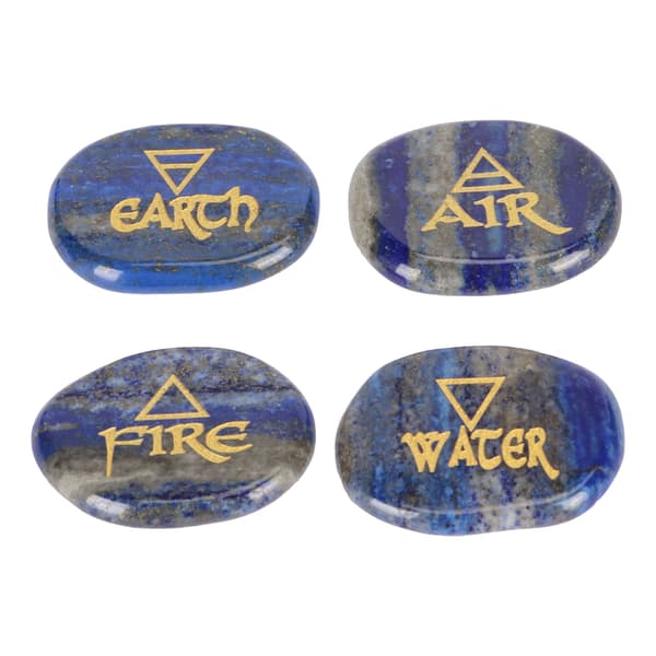 4 element mixed stones engraved triangular symbols earth air fire water polished rune stones for Reiki crystals healing Lapis Lazuli stone