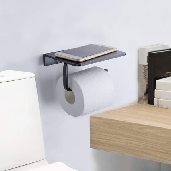 Toiletpapirholder, Toiletpapirholder, Nem Installation Rulleholder til Badeværelse, Køkken (Sort)