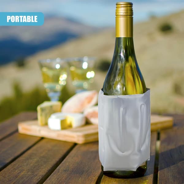 Reusable Wine Cooler with Adjustable Velcro Strap for Champagne Bottles, Cans, Travel Picnic Cooler Bag, Silver