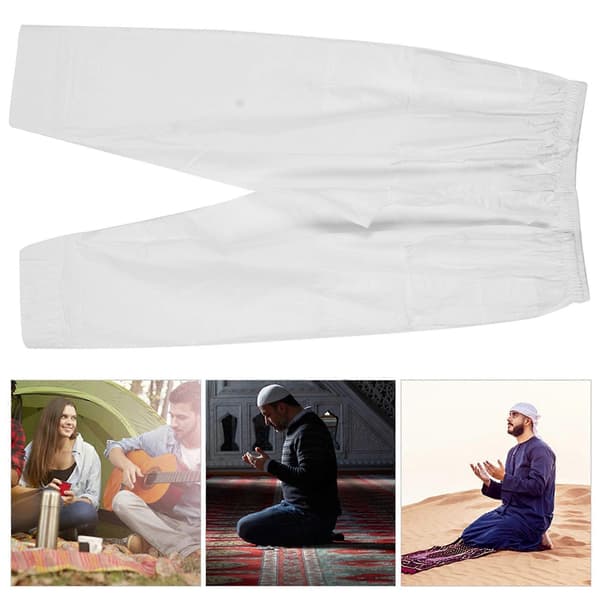 Muslimske herrebukser, polyesterbomull, løs passform med elastisk linning, afghanske bukser (hvit XXL)