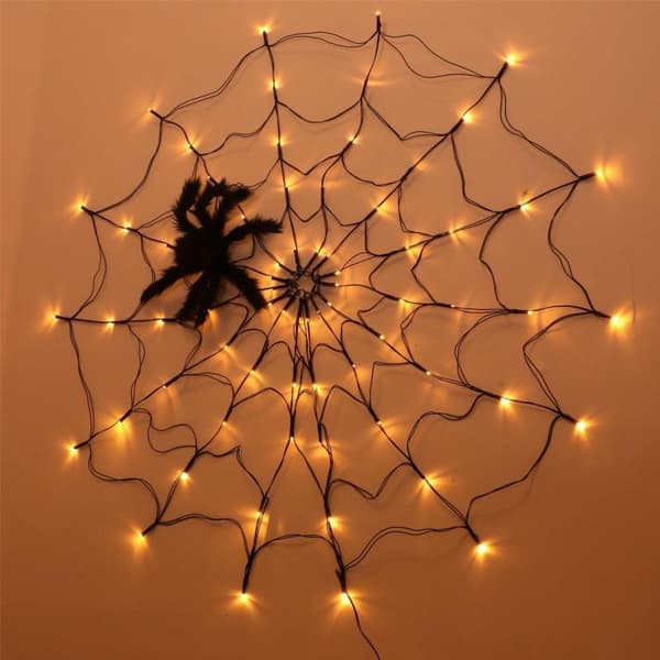 Halloween Spindevævslys 70LED Orange Lys med Sort Edderkop