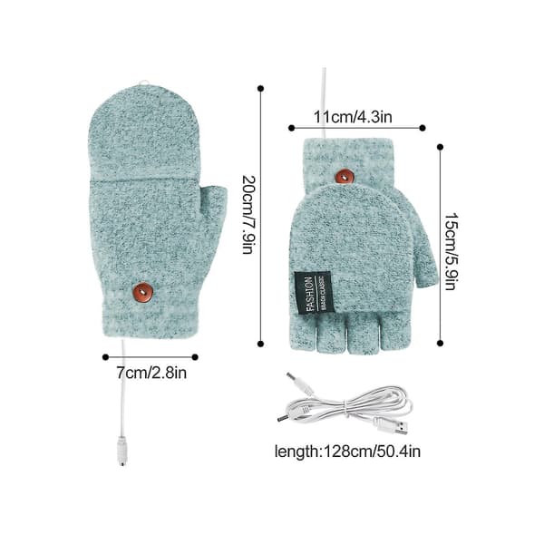 Unisex USB-opvarmede handsker, vinter, hel- og halvfinger, strikkede handsker, varme vanter til mænd og kvinder (sort)