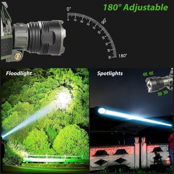 Erittäin tehokas LED-otsalamppu 90000 lumenia, ladattava otsalamppu 4 tilalla ja punaisella varoituksella