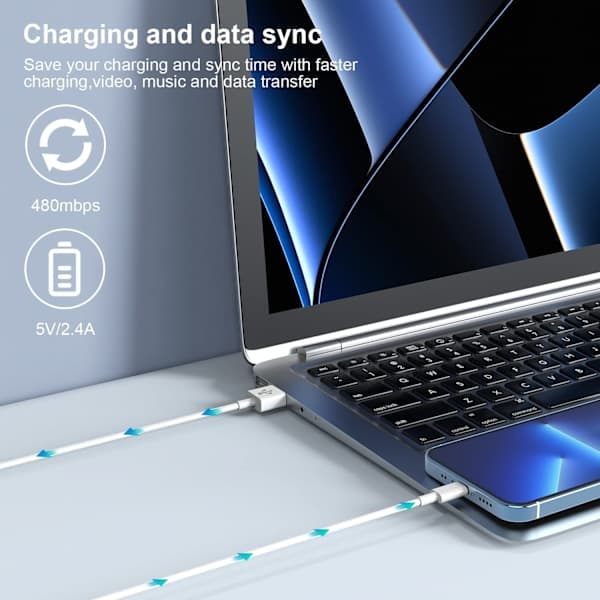 3-pak 20W hurtigopladningskabel, USB-kabel 2 meter, hurtigopladning til iPhone