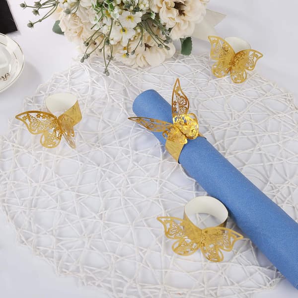 50 stk. guld servietringe sommerfugl ring serviet papir til bryllup