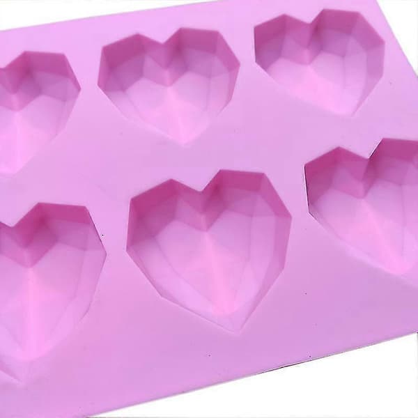 Wabjtam 6-kops silikonekageform chokoladeform 3D hjerteformet bageværktøj, 2 stk - Rosa, hvid