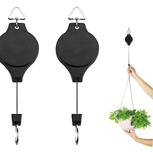 Retractable Plant Pulleys Flower Basket Hook Adjustable Telescopic Black Hook A 2pcs A 2pcs