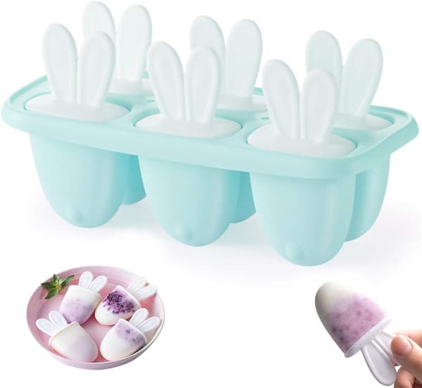 6-pak Glasforme med Pind, Mini Glasform, Ispindeform, Blå Ispind, Sorbet DIY Genanvendelig