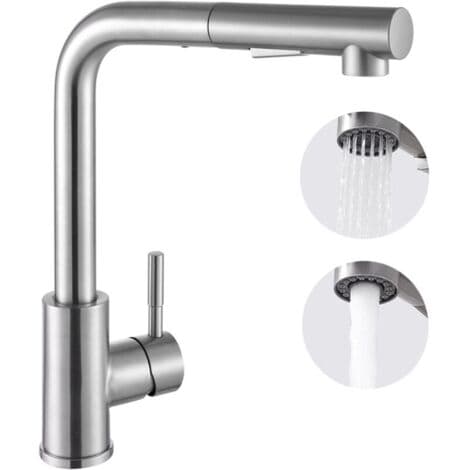 360° Swivel Kitchen Faucet with Pull-Out Spray, 2 Spray Patterns, Stainless Steel, Hot/Cold Water Connection - RAPANDA (FMY)