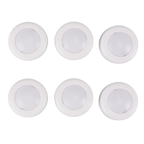 6 pcs LED Puck Lights with Remote Control Dimmable Circular Lamp for Under Cabinet Wardrobe Counter Lighting White