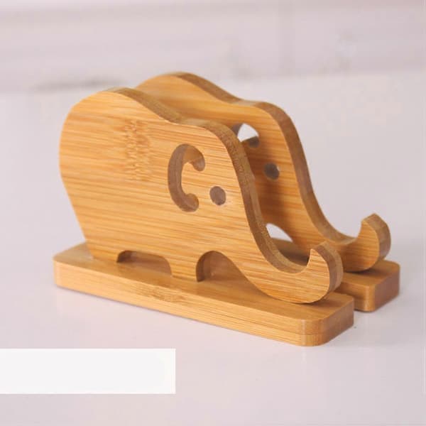 1 pc Cute Elephant Shaped Phone Holder Creative Bamboo Phone Stand Portable Smartphone Holder